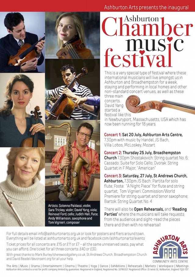 Poster for the three main concerts in Ashburton Chamber Music Festival. 