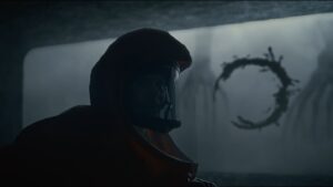 Still from Arrival showing the aliens trying to communicate