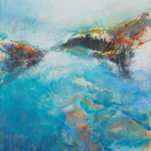 The invading sea, 40cm x 40cm, mixed media on canvas, © Naomi Hart, 2023