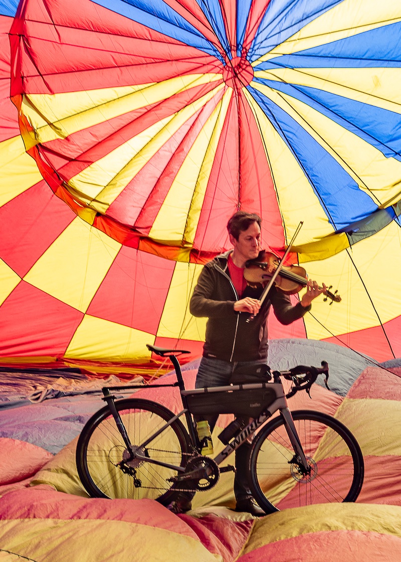 David Yang Inside Balloon Playing Viola with Bike